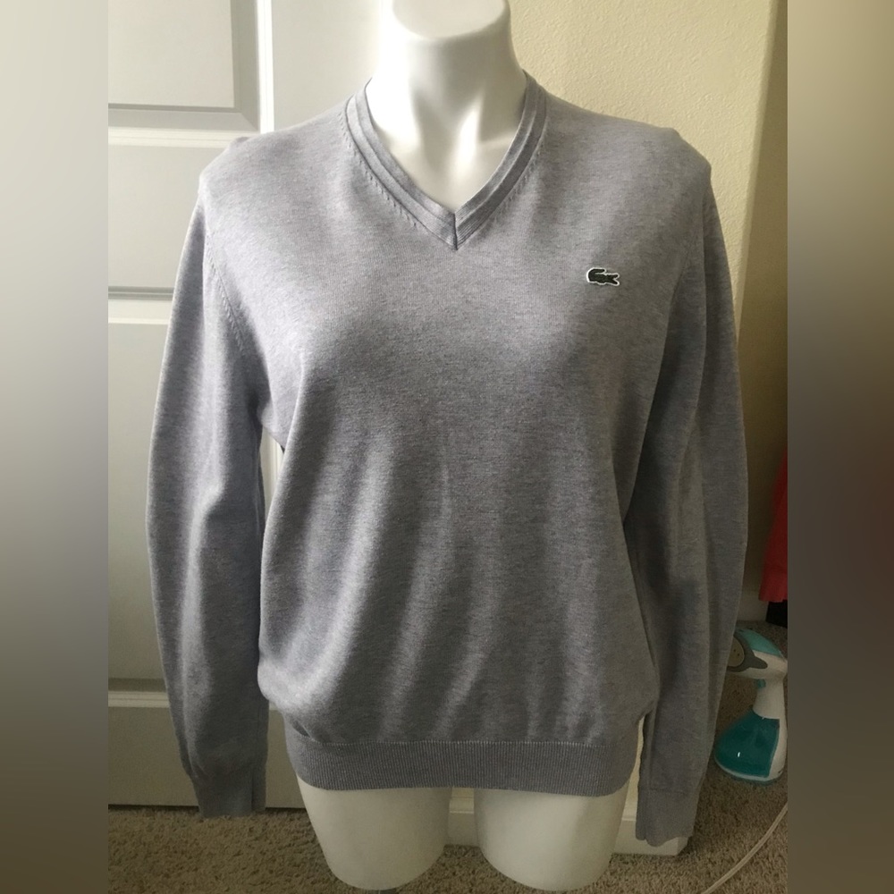 Men’s Lacoste Gray V Neck Sweater 5